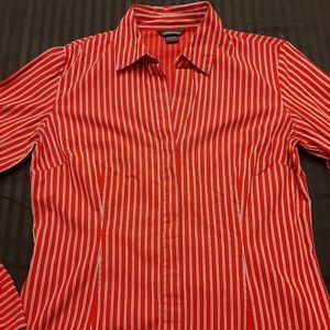 Moda International Red Striped Button Down Shirt